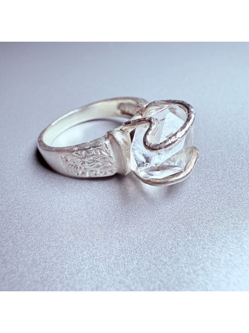 Artisan Brutalist Wire Wrap Rough Quartz Rock Crystal Sterling Silver 925 Ring - Picture 2 of 10